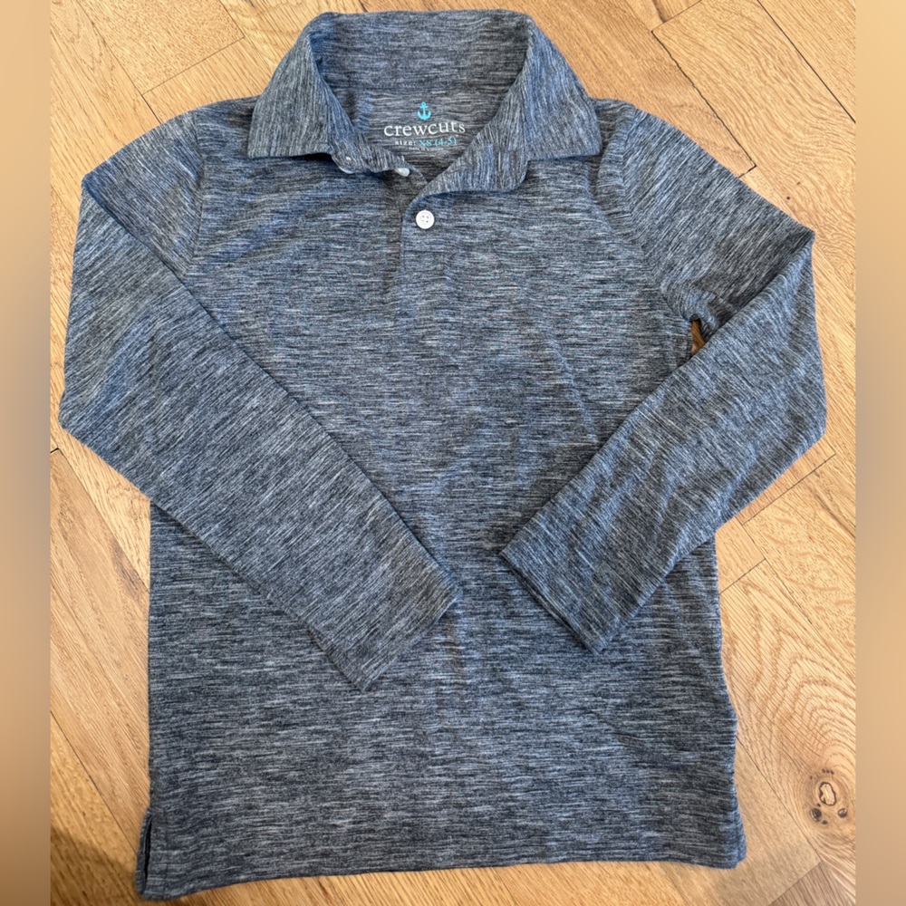 Crewcuts Gray Performace Fabric Long Sleeve Polo • EUC • Size XS (4-5)
